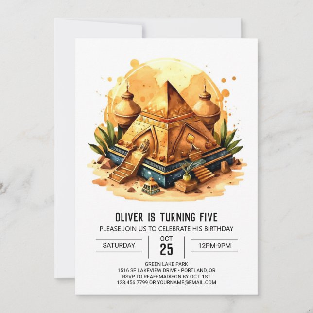 Invitation Chic égyptien élégante pyramides Anniversaire (Devant)
