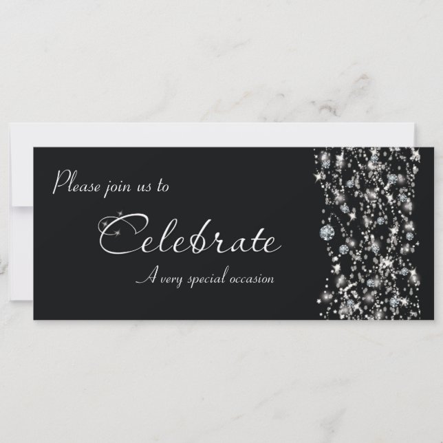 Invitation Chic Elegant Black Sparkle Événement Fête Invitati (Devant)