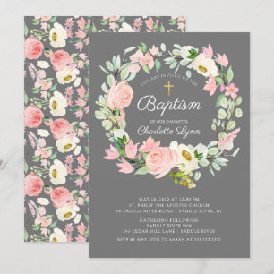 Invitation Chic & Élégant Blush Rose Floral Girls Baptême