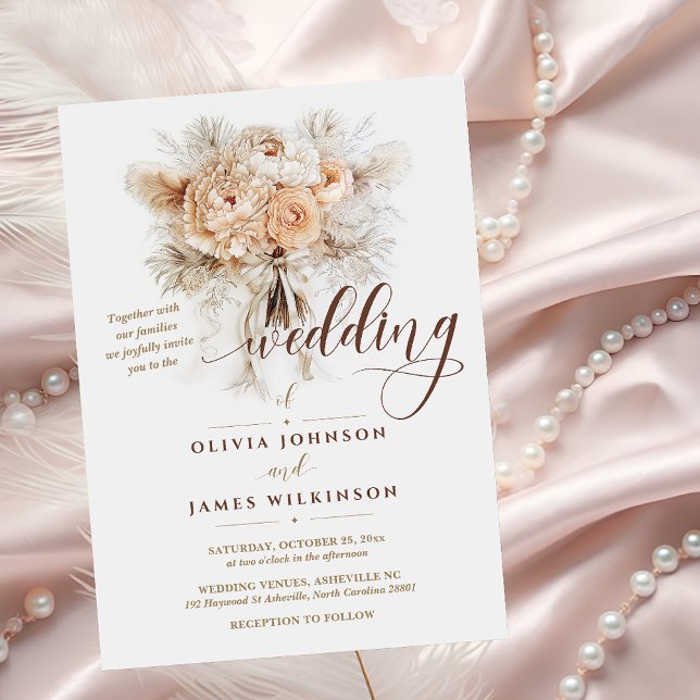Invitation Chic Elegant Boho style Crémeux Floral Mariage (Créateur téléchargé)