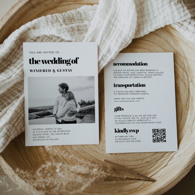 Invitation Chic élégant code RSVP QR tout en une photo mariag (Chic elegant RSVP QR code all in one wedding photo Invitation)