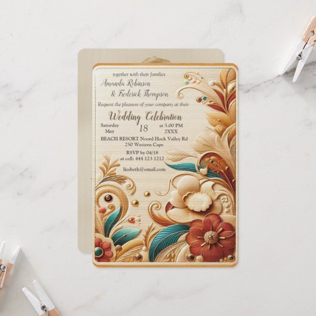 Invitation Chic, Elegant Crèmes & cuir texture fleur look (Devant/Arrière en situation)