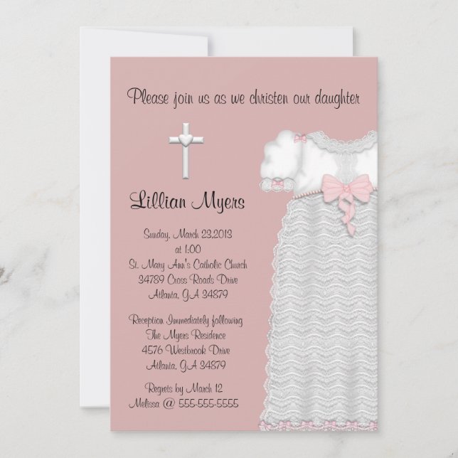 Invitation Chic Elegant Cross & Dress Baptising/Christening (Devant)