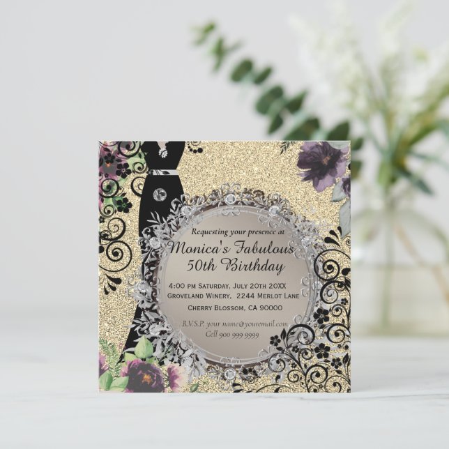 Invitation Chic Elegant Fabulous 50e anniversaire (Debout devant)