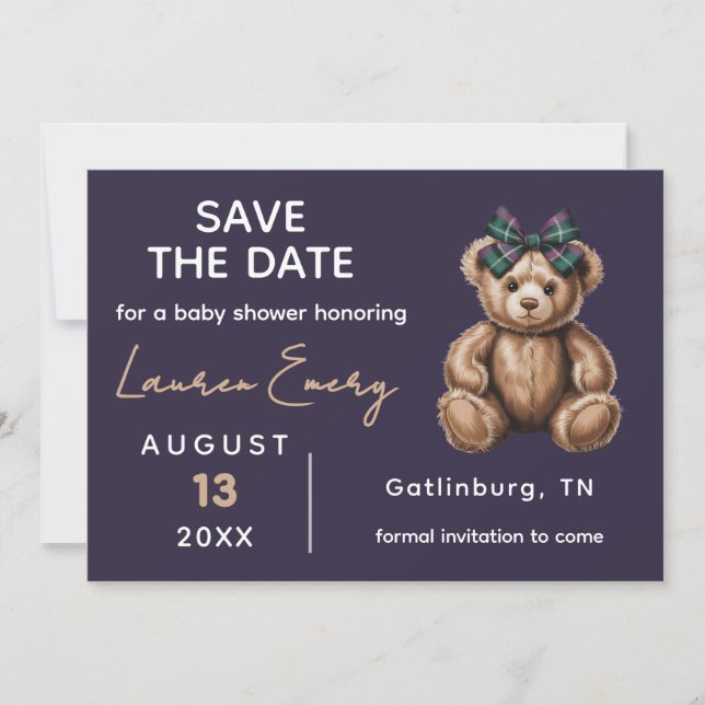 Invitation Chic Elegant Fancy Bear Save The Date  (Devant)