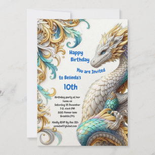 Invitation Chic Elegant Fils en Or, Argent Jouer Dragon