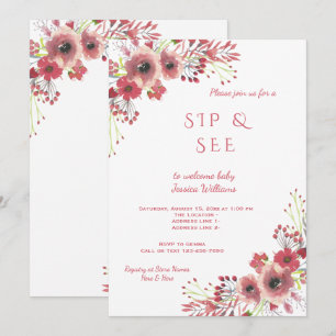 Invitation Chic Élégant Fleurs Aquarelle Sip & See
