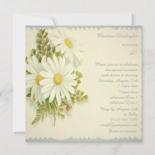 Invitation Chic Élégant Fleurs Vintage 50e Anniversaire