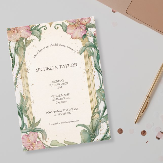 Invitation Chic élégant Floral Blush Art Nouveau Rose (art nouveau blush pink floral frame)