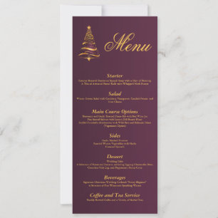 Invitation Chic élégant Golden Christmas Tree Menu Mariage