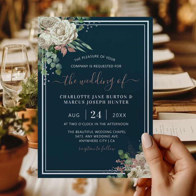 Invitation Chic Elegant Ivory & Blush Floral Mariage (Créateur téléchargé)