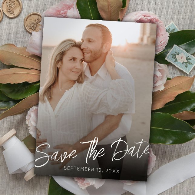 Invitation Chic Elegant Photo Mariage vertical Enregistrer la (Créateur téléchargé)