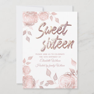 Invitation Chic élégant Rose rose or sweet sixteen 