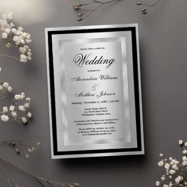 Invitation Chic Elegant Silver Black Glamour Luxury Wedding  (Chic Elegant Silver Black Glamour Luxury Wedding)