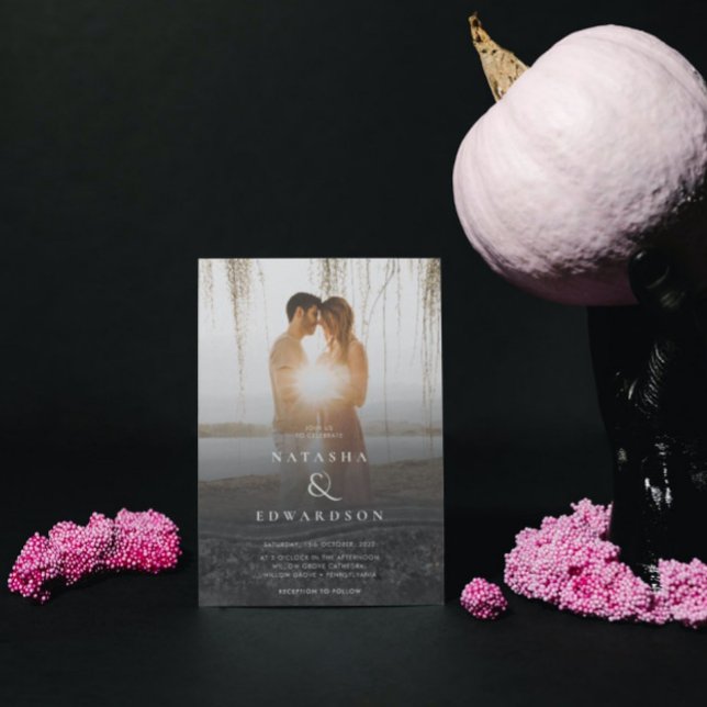 Invitation Chic Elegant Wavy Black Photo Mariage Abstrait (Créateur téléchargé)