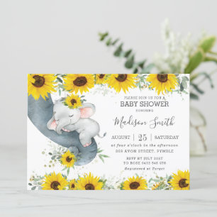 Invitation Chic Eléphant tournesol floral Baby shower fille