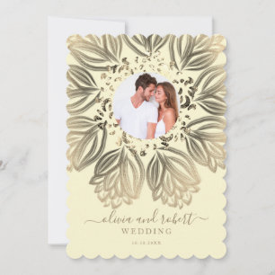 Invitation Chic Elgant Crème Beige Or Floral Mariage photo