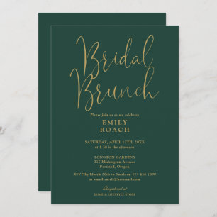 Invitation Chic Emerald Green Gold Script Bridal Bunch Douche