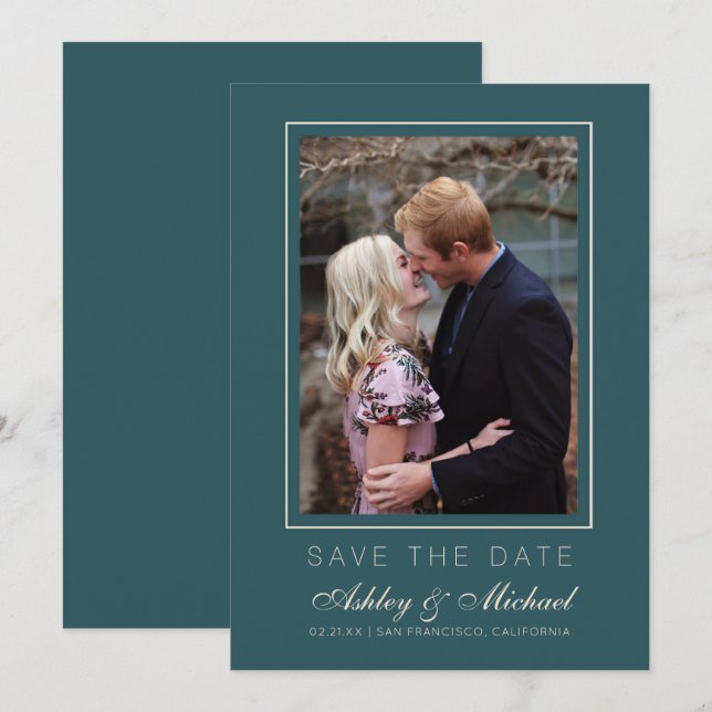 Invitation Chic Emerald Ivory Photo Wedding Enregistrer La Da (Devant / Derrière)