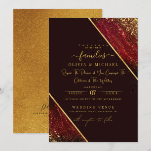 INVITATION CHIC EMERALD RED DARK FOIL ABSTRAIT AGATE MARIAGE