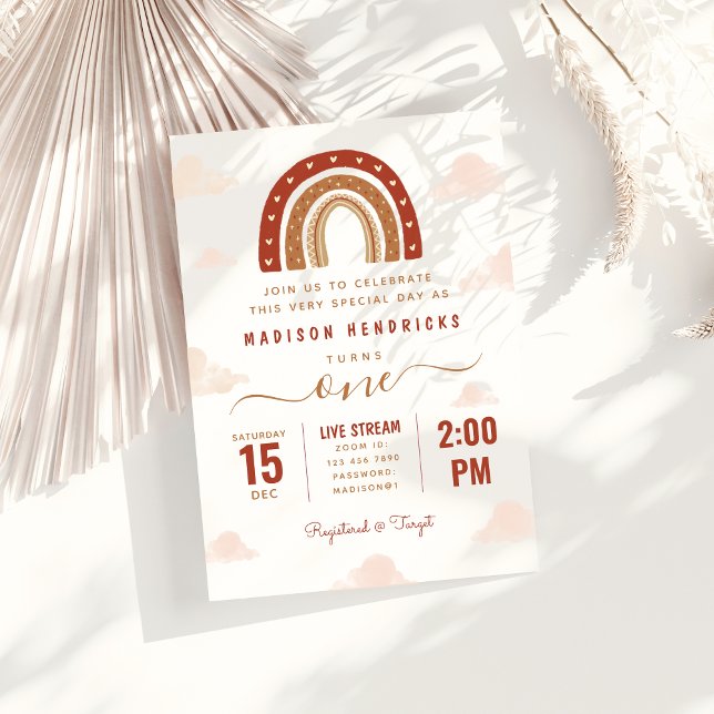 Invitation Chic en terre cuite Boho Rainbow Nuages Anniversai (Créateur téléchargé)