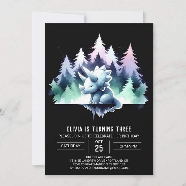 Invitation Chic Enchanted Triceratops Anniversaire (Devant)