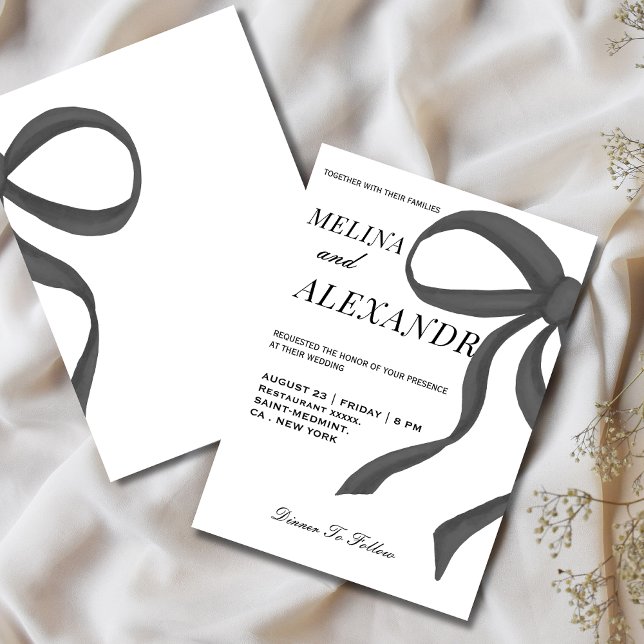 Invitation Chic et tendance Ruban Mariage noir et blanc  (Créateur téléchargé)