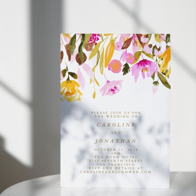 Invitation Chic Eté Rose Floral Aquarelle Simple Mariage (Créateur téléchargé)