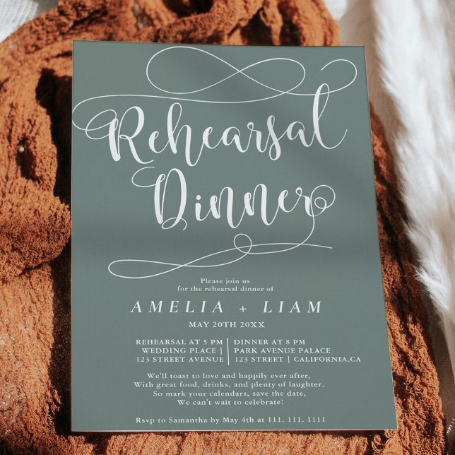 Invitation Chic eucalyptus calligraphie dîner de répétition (Créateur téléchargé)