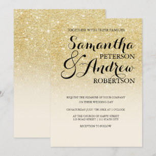Invitation Chic faux or parties scintillant ivoire de mariage