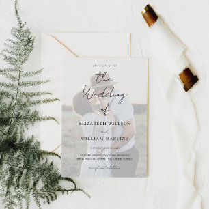 Invitation Chic Faux Vellum Effet Mariage photo QR Code RSVP