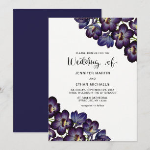 Invitation Chic Feminine Mariage Floral Violet foncé