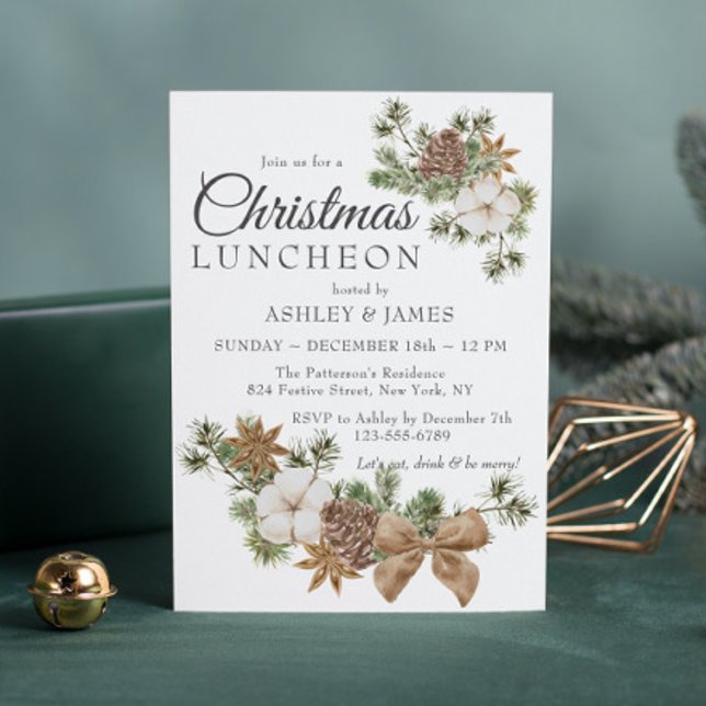 Invitation Chic Festif Pine de coton Noël Déjeuner de fête (Créateur téléchargé)