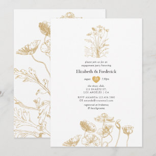 Invitation Chic Fête de Fiançailles Florale Or