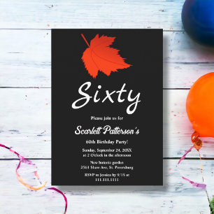 Invitation Chic Feuilles Noir et Blanc Rouge Automne 60e anni
