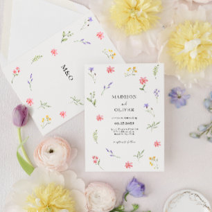 Invitation Chic Fleur sauvage Floral Folial Mariage aquarelle
