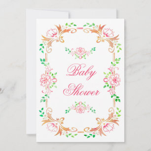 Invitation Chic Fleurs Aquarelle Baby Shower Double Face