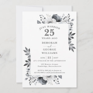 Invitation Chic Fleurs Argent 25e Anniversaire de Mariage