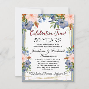 Invitation Chic Floral Anniversaire de Mariage de Tout Âge à