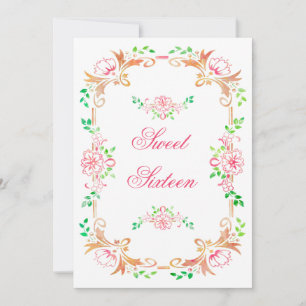 Invitation Chic Floral Aquarelle Sweet 16 double face
