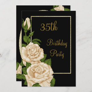 Invitation Chic Floral Ivory Roses 35e anniversaire