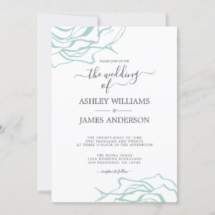 Invitation Chic Floral Outline Rose bleu Mariage