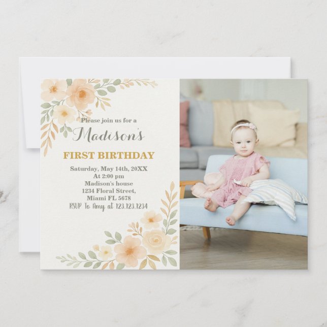 Invitation Chic Floral Premier anniversaire (Devant)