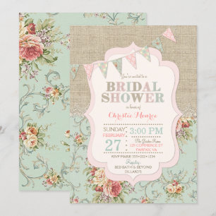 Invitation Chic Floral Rustique Démodé Toile de Jouy Broderie