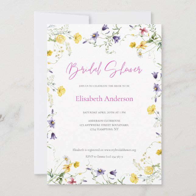 Invitation Chic Floral Spring Calligraphie Fête des mariées (Devant)