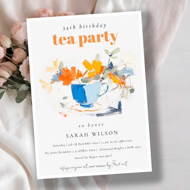 Invitation Chic Floral Tea Cup Anniversaire Tea Party (Créateur téléchargé)