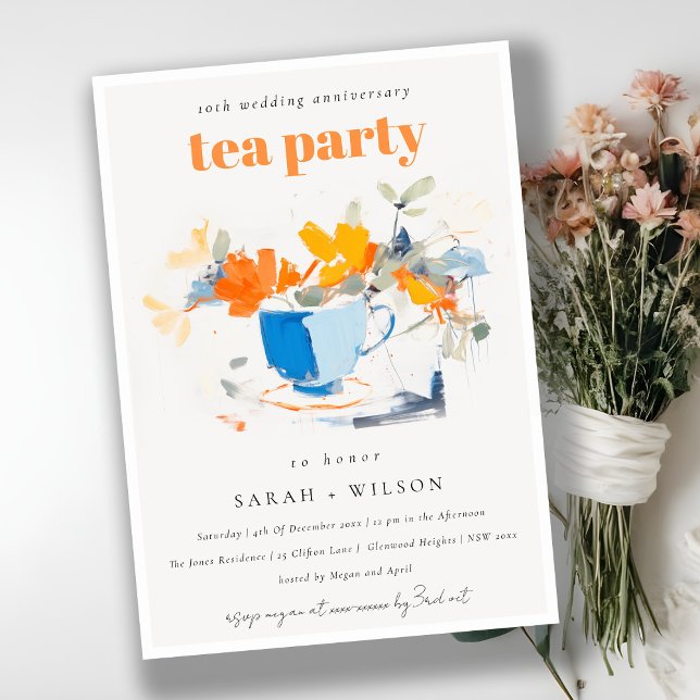 Invitation Chic Floral Tea Cup Mariage Anniversaire Tea Party (Créateur téléchargé)