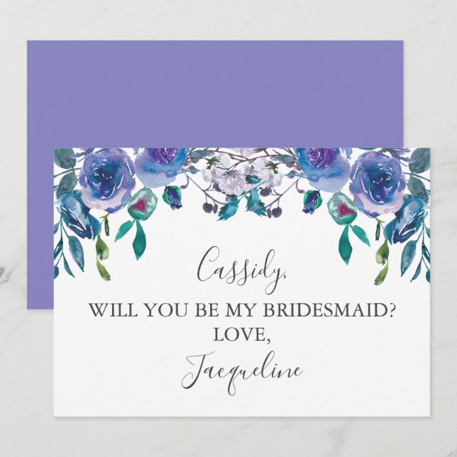 Invitation Chic Floral Violet Serez-Vous Ma Serveuse D'Épouse (Devant / Derrière)