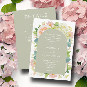 Invitation Chic Florals Mariage tout en un seul Sage Vert
