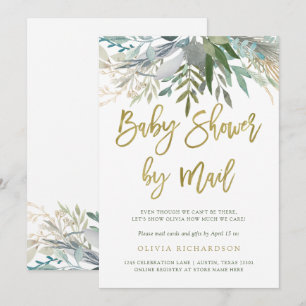 Invitation Chic Foliage  Baby shower par script Gold du courr